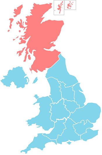 Mapa de Escocia y el Reino Unido