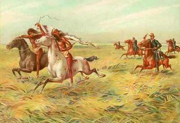 Caballería estadounidense persiguiendo indios