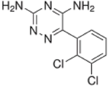 Estructura química de lamotrigina. 