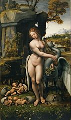 Leda y Zeus como un cisne con dos pares de gemelos