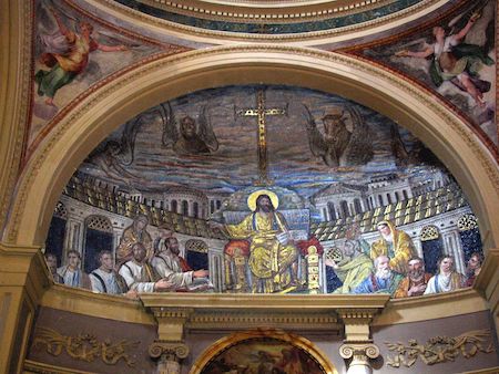 El mosaico del ábside de la basílica de Santa Pudenziana en Roma, Italia