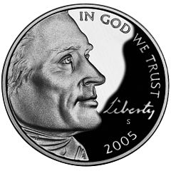 Una moneda de níquel estadounidense