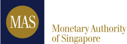 Logotipo de la Autoridad Monetaria de Singapur, o MAS. El logo tiene un campo azul con un círculo dorado que contiene las letras MAS.