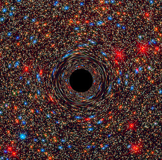 Imagen simulada por computadora de un agujero negro supermasivo
