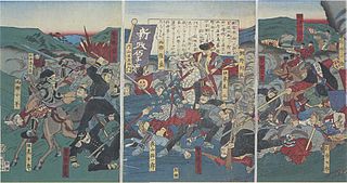 Una ilustración que muestra a Saigo atacando a las fuerzas imperiales durante la rebelión de Satsuma.