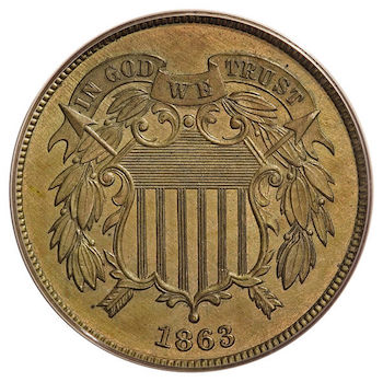 Moneda prototipo de 2 céntimos de 1863