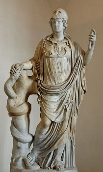 Escultura de Atenea con serpiente