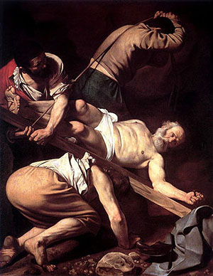 Cuadro de Caravaggio que representa la crucifixión de San Pedro