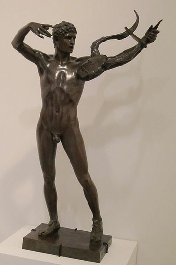 El joven Sófocles dirigiendo el coro de la victoria después de la batalla de Salamina, escultura de John Talbott Donoghue