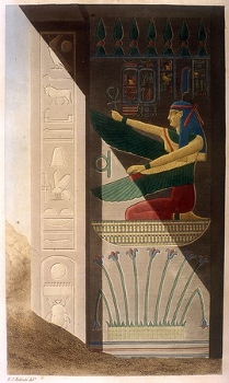 Dibujo de Maat frente a la tumba de Ramsés III