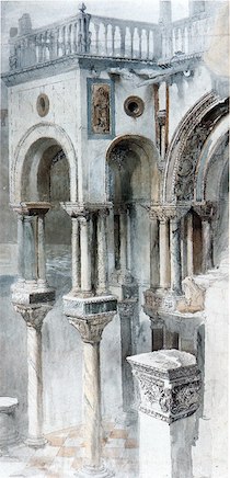 Pintura de columnas y pisos en color gris y sepia en el Palacio Ducal