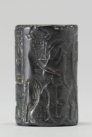 Sello de cilindro que representa a Enkidu luchando contra el Toro del Cielo