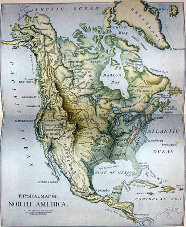 mapa físico de américa del norte