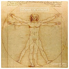 Dibujo de un hombre con dos pares de brazos y piernas extendidos dentro de un círculo geométrico.