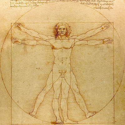 Dibujo desnudo de una figura biológicamente masculina superpuesta con diferentes poses.