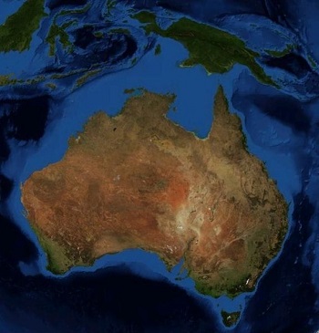 La plataforma continental australiana (azul claro)