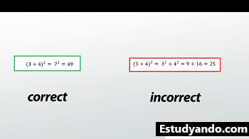Ejemplo de distribución correcta e incorrecta con exponentes