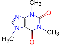 Fórmula esquelética de cafeína C8H10N4O
