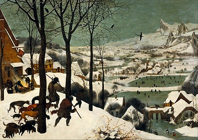 Un cuadro de paisaje invernal con figuras disfrutando de la vida cotidiana.