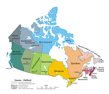 Mapa de provincias canadienses