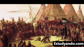 Pintura que representa a los nativos americanos 