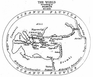 Un mapa del mundo antiguo que representa el gran río de Oceanus que lo rodea.