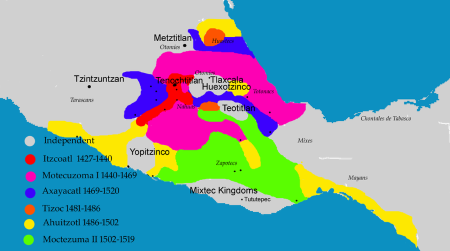 Mapa de las expansiones aztecas hasta la conquista española