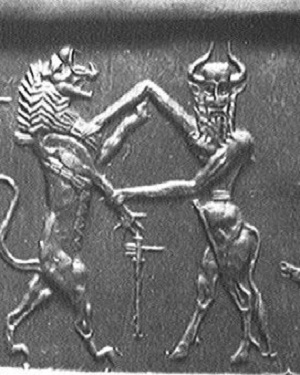 Enkidu con un león