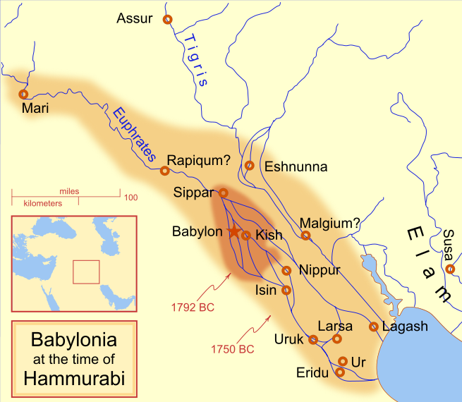 Mapa de Babilonia durante el reinado de Hammurabis