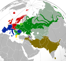 Mapa que ilustra la región del mundo donde se hablan las lenguas indoeuropeas