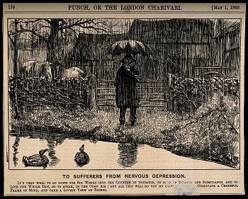 https://commons.wikimedia.org/wiki/File:A_depressive_man_standing_by_a_country_pond_in_the_pouring_r_Wellcome_V0011388.jpg#/media/File:A_depressive_man_ Standing_by_a_country_pond_in_the_pouring_Vr_Well
