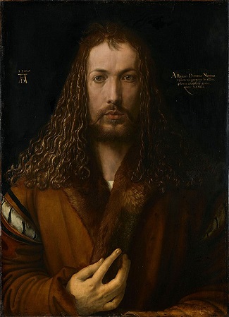 Escaneo en color de una pintura al óleo llamada Autorretrato con falda de piel