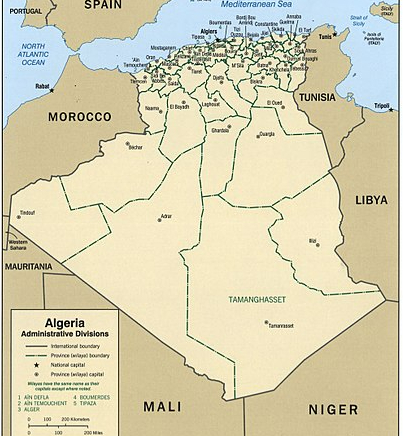 Mapa de Argelia y sus países fronterizos