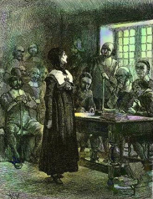 Retrato de Anne Hutchinson en el juicio por Edwin Austin Abbey