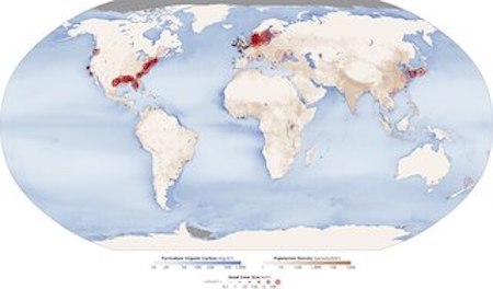 Mapa mundial que muestra la ubicación de las zonas muertas observadas, así como el tamaño de las zonas muertas medidas.