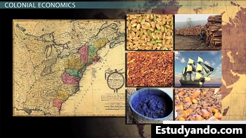Mapa de colonias americanas y bienes comerciales