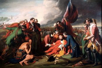 El general Wolfe es herido durante la batalla.