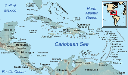 Mapa del Caribe, incluidas las Indias Occidentales Británicas