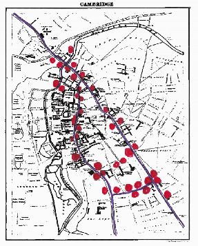 Mapa de los puntos calientes de robo de bicicletas de Cambridge creado por el autor