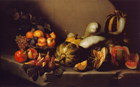 Caravaggio bodegón de varios tipos de frutas