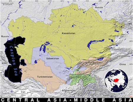 Un mapa político de Asia Central