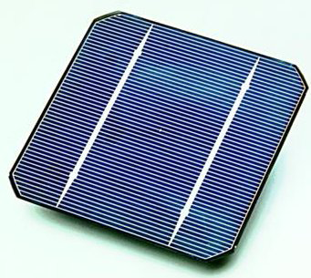 Fotografía en color de una celda solar.