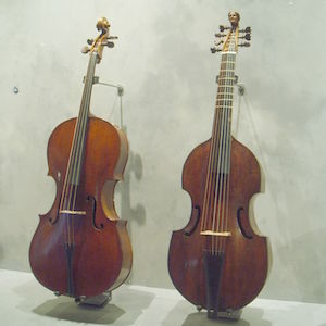 Una foto de un violonchelo y viola da gamba
