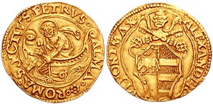 Fotografía de moneda acuñada por el Papa Alejandro VI 