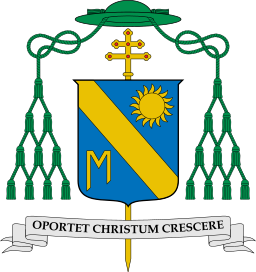 Imagen en color de un escudo de armas del arzobispo que muestra las diez borlas.