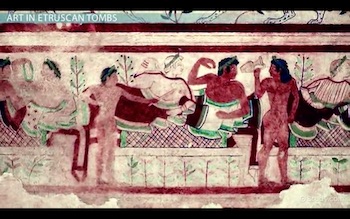 colorido mural en la tumba de un banquete