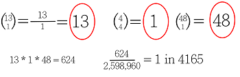 fórmula de combinación 13 elige 1 4 elige 4
