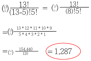 fórmula de combinación 13 elige 5 