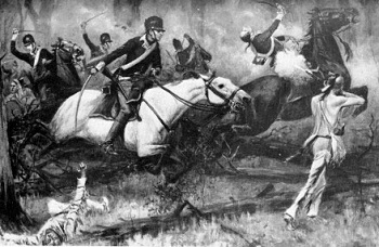 Representación de la batalla de las maderas caídas en la guerra india del Territorio del Noroeste