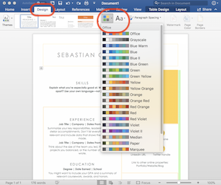 Opciones de diseño en Word